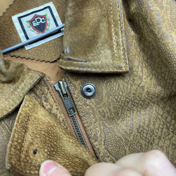 VTG Paris Sport Club Leather Jacket Brown Snake Skin Flight Bomber Padded M Read - Picture 15 of 16